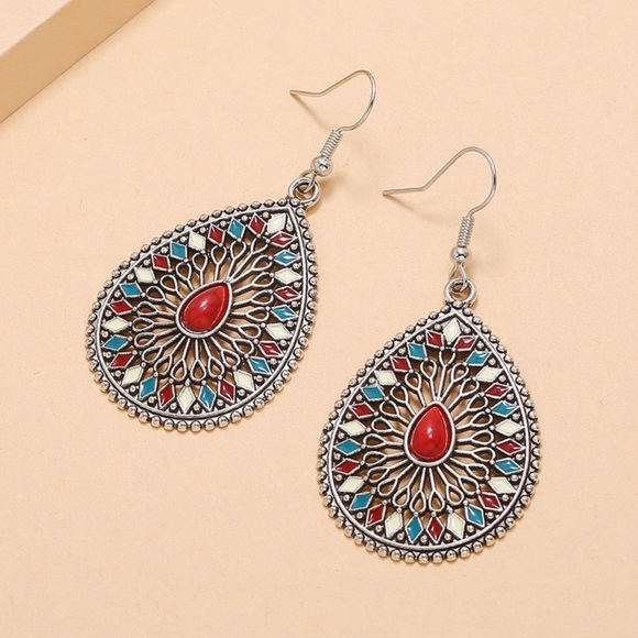 Any 2/$20! Silver/Red Boho Dangle Earrings - Picture 7 of 9